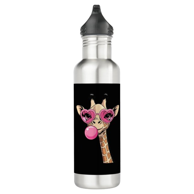 Cute Giraffe Blowing Pink Bubble Gum Sunglasses  710 Ml Water Bottle (Right)