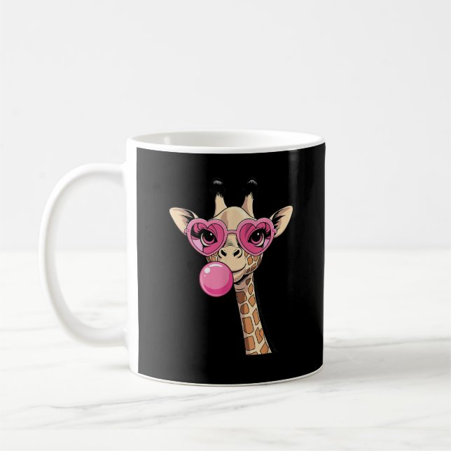 Cute Giraffe Blowing Pink Bubble Gum Sunglasses  Coffee Mug (Left)