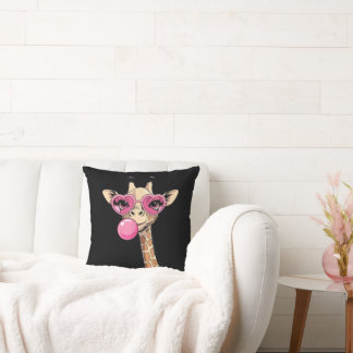 Cute Giraffe Blowing Pink Bubble Gum Sunglasses  Cushion
