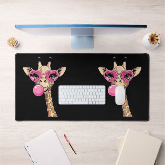 Cute Giraffe Blowing Pink Bubble Gum Sunglasses  Desk Mat