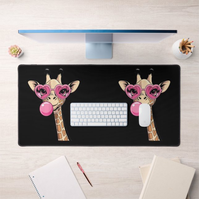 Cute Giraffe Blowing Pink Bubble Gum Sunglasses  Desk Mat (Office 1)
