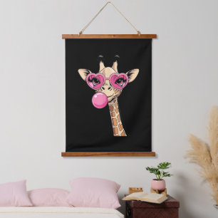 Cute Giraffe Blowing Pink Bubble Gum Sunglasses Hanging Tapestry
