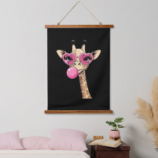 Cute Giraffe Blowing Pink Bubble Gum Sunglasses  Hanging Tapestry