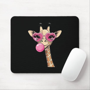 Cute Giraffe Blowing Pink Bubble Gum Sunglasses Mouse Mat