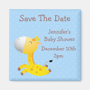 Cute Giraffe Blue Save The Date Baby Shower Magnet