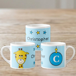 Cute giraffe blue yellow with stars child's espresso cup