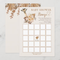 Cute Giraffe Boho Dried Grasses Baby Shower Bingo 