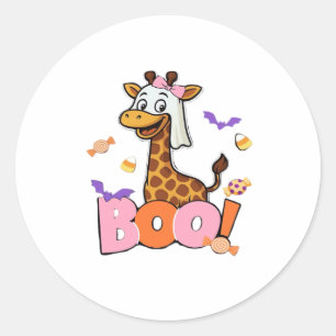 Cute Giraffe Boo Ghost, Spooky Halloween Animal Cl Classic Round Sticker