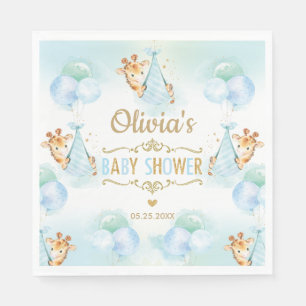 Cute Giraffe Boy Baby Shower Blue Paper Napkin
