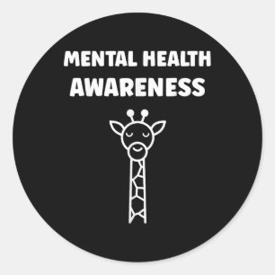 Cute Giraffe Brain Illness Animal Mental Health Aw Classic Round Sticker