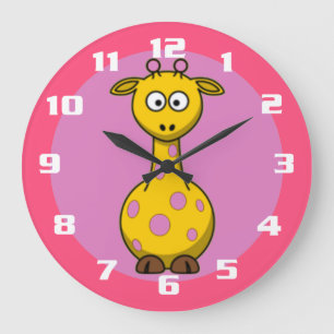 Cute Giraffe Bubble gum Pink Large Clock