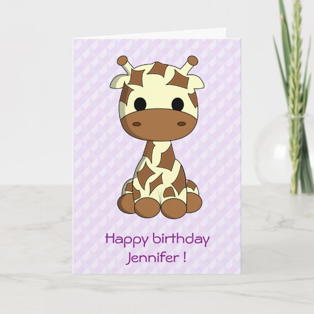 Cute giraffe cartoon customisable kids birthday card (Front)