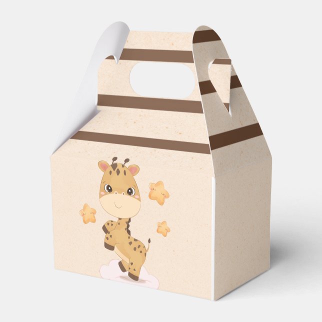 Cute Giraffe Cartoon Stars Baby Shower Favour Box (Front Side)