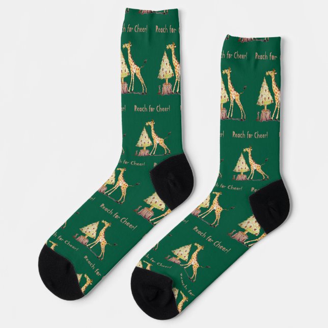Cute Giraffe Christmas – Hand-Drawn Art Socks (Left)