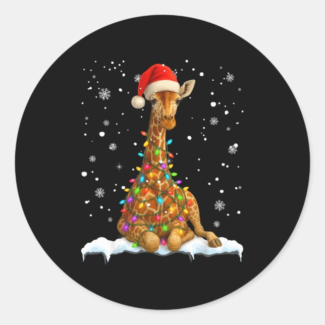 Cute Giraffe Christmas Light Funny Giraffe Lover X Classic Round Sticker (Front)