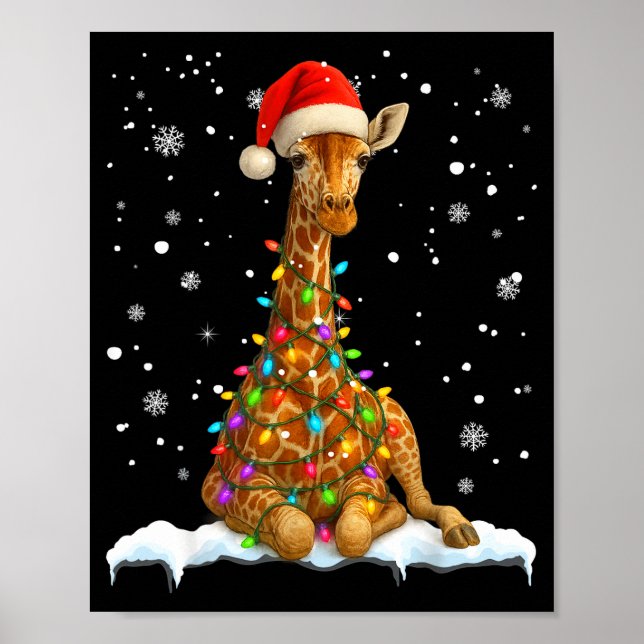 Cute Giraffe Christmas Light Funny Giraffe Lover X Poster (Front)