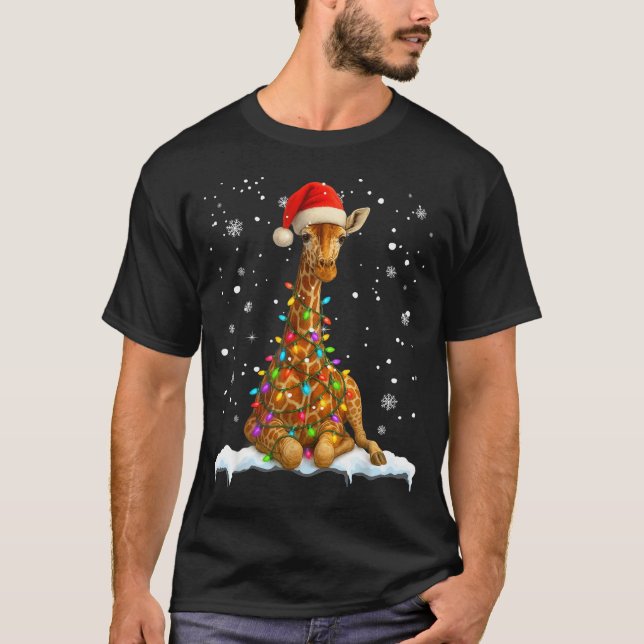 Cute Giraffe Christmas Light Funny Giraffe Lover X T-Shirt (Front)