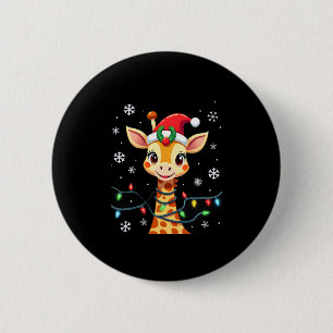 Cute Giraffe Christmas Lights Santa Hat Xmas Pajam 6 Cm Round Badge