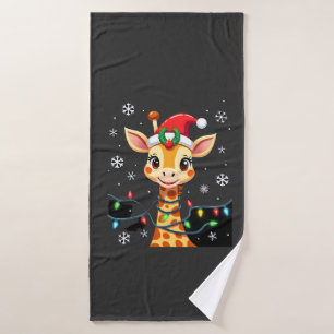 Cute Giraffe Christmas Lights Santa Hat Xmas Pajam Bath Towel