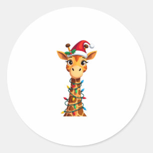 Cute Giraffe Christmas Lights Santa Hat Xmas Pajam Classic Round Sticker