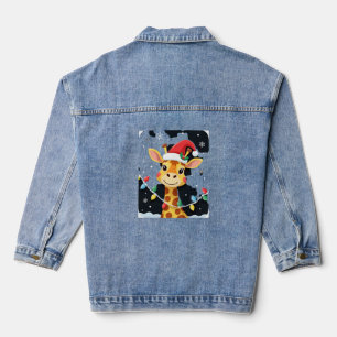 Cute Giraffe Christmas Lights Santa Hat Xmas Pajam Denim Jacket