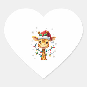 Cute Giraffe Christmas Lights Santa Hat Xmas Pajam Heart Sticker