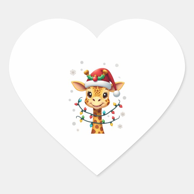 Cute Giraffe Christmas Lights Santa Hat Xmas Pajam Heart Sticker (Front)
