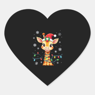 Cute Giraffe Christmas Lights Santa Hat Xmas Pajam Heart Sticker