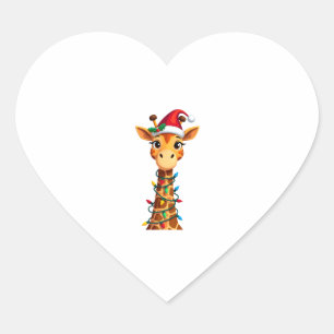 Cute Giraffe Christmas Lights Santa Hat Xmas Pajam Heart Sticker