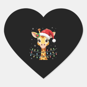 Cute Giraffe Christmas Lights Santa Hat Xmas Pajam Heart Sticker