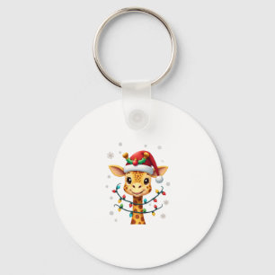 Cute Giraffe Christmas Lights Santa Hat Xmas Pajam Key Ring