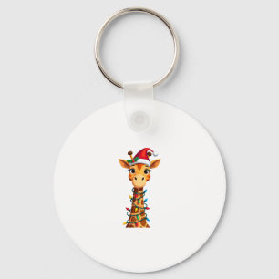 Cute Giraffe Christmas Lights Santa Hat Xmas Pajam Key Ring
