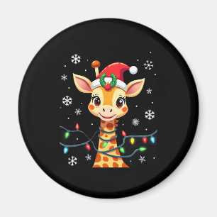 Cute Giraffe Christmas Lights Santa Hat Xmas Pajam Magnet