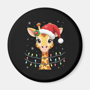 Cute Giraffe Christmas Lights Santa Hat Xmas Pajam Magnet
