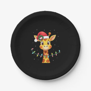 Cute Giraffe Christmas Lights Santa Hat Xmas Pajam Paper Plate