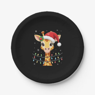 Cute Giraffe Christmas Lights Santa Hat Xmas Pajam Paper Plate