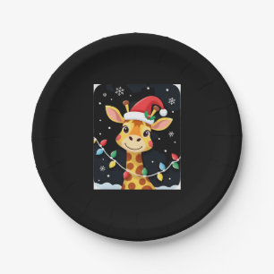 Cute Giraffe Christmas Lights Santa Hat Xmas Pajam Paper Plate