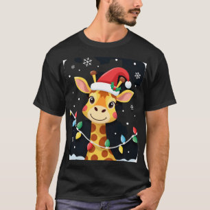 Cute Giraffe Christmas Lights Santa Hat Xmas Pajam T-Shirt