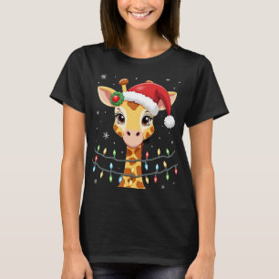 Cute Giraffe Christmas Lights Santa Hat Xmas Pajam T-Shirt