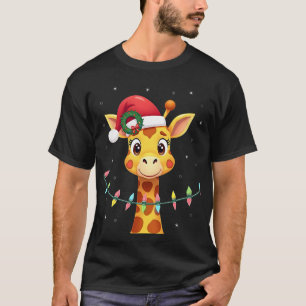 Cute Giraffe Christmas Lights Santa Hat Xmas Pajam T-Shirt