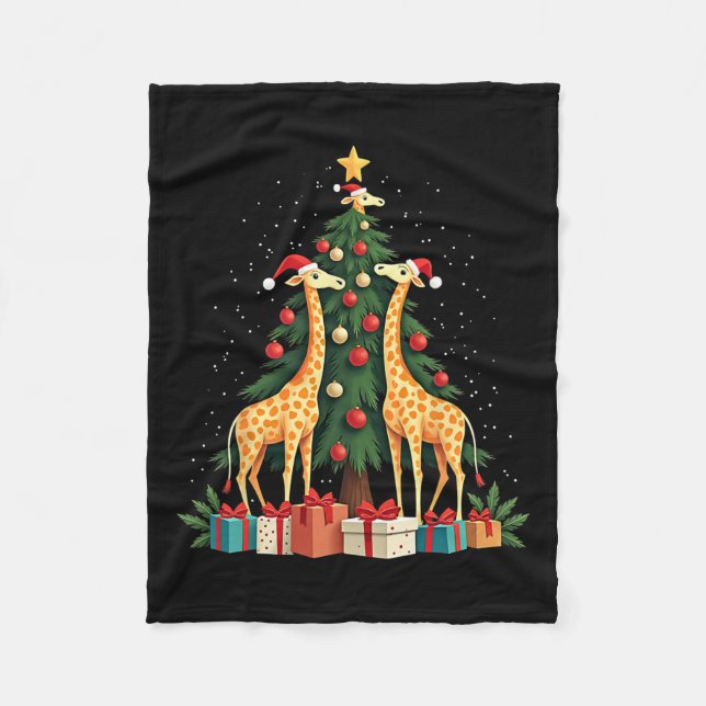 Cute Giraffe Christmas Tree Giraffe Lovers Xmas Ho Fleece Blanket (Front)