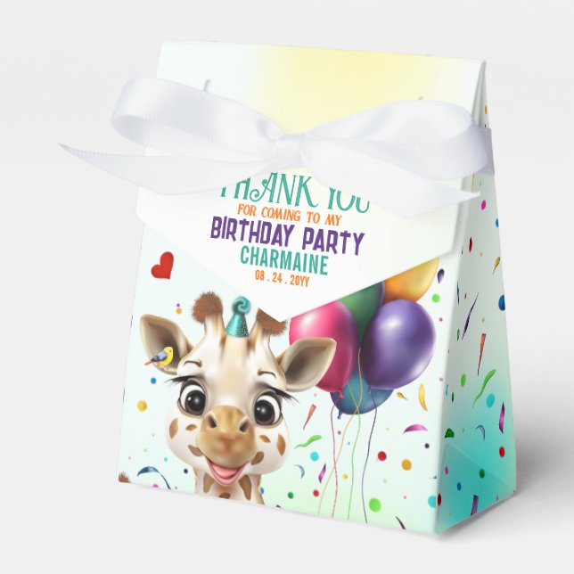 Cute Giraffe Colourful Confetti Kids Birthday Part Favour Box (Front Side)