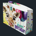 Cute Giraffe Colourful Confetti Kids Birthday Part Large Gift Bag<br><div class="desc">Cute and Funny Giraffe with Colourful Confetti Celebrates a Birthday.
Background Colour Wash can be deleted by choosing the "customise further option".</div>