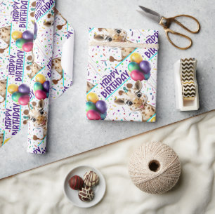 Cute Giraffe Colourful Confetti Kids Birthday Part Wrapping Paper