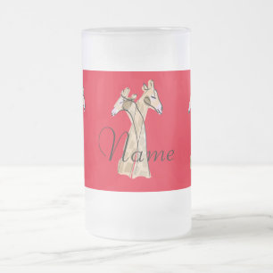 Cute Giraffe Couple Thunder_Cove Frosted Glass Beer Mug