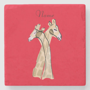 Cute Giraffe Couple  Thunder_Cove Stone Coaster