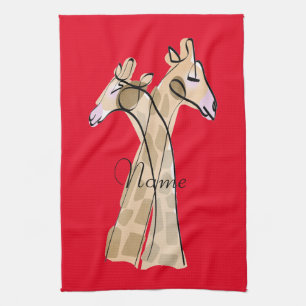 Cute Giraffe Couple Thunder_Cove Tea Towel