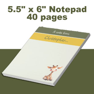 Cute giraffe custom name green kids notepad