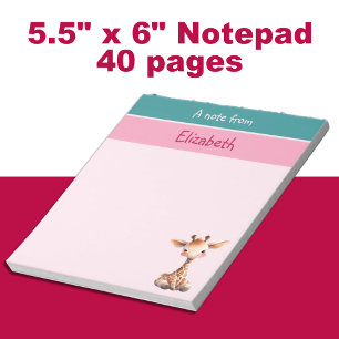 Cute giraffe custom name pink kids notepad