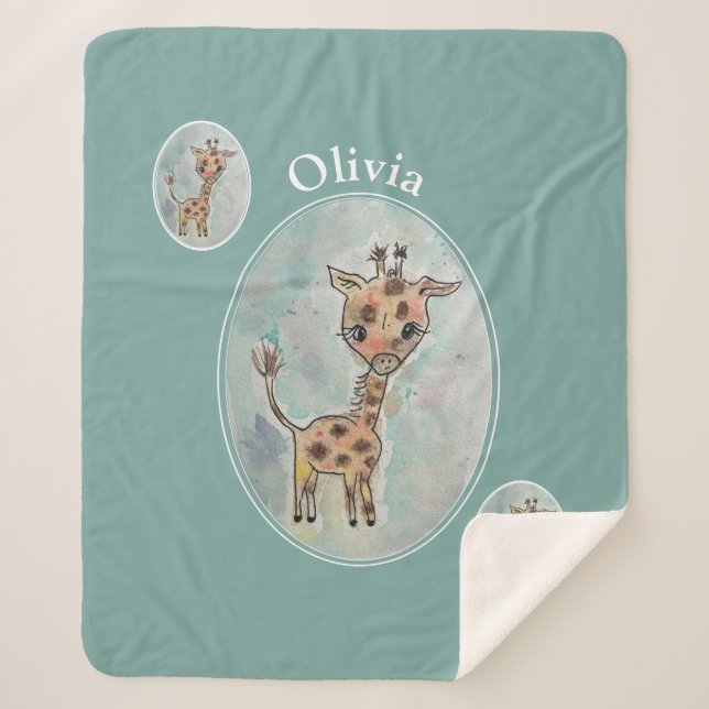 Cute Giraffe Customised  Sherpa Blanket (Front)